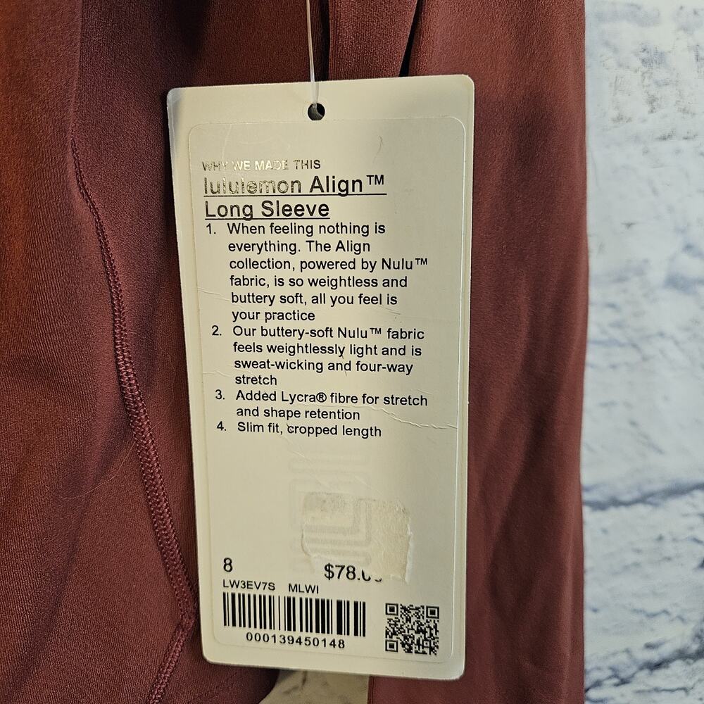 NWT Lululemon Align Long Sleeve Sz8 Mulled Wine - Picture 4 of 6